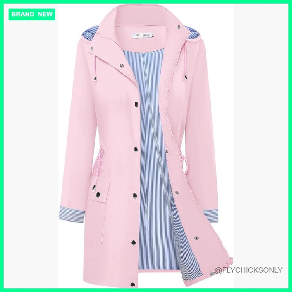 Waterproof Polyester Rain Jacket Lightweight Windbreaker Hooded Trench Coat